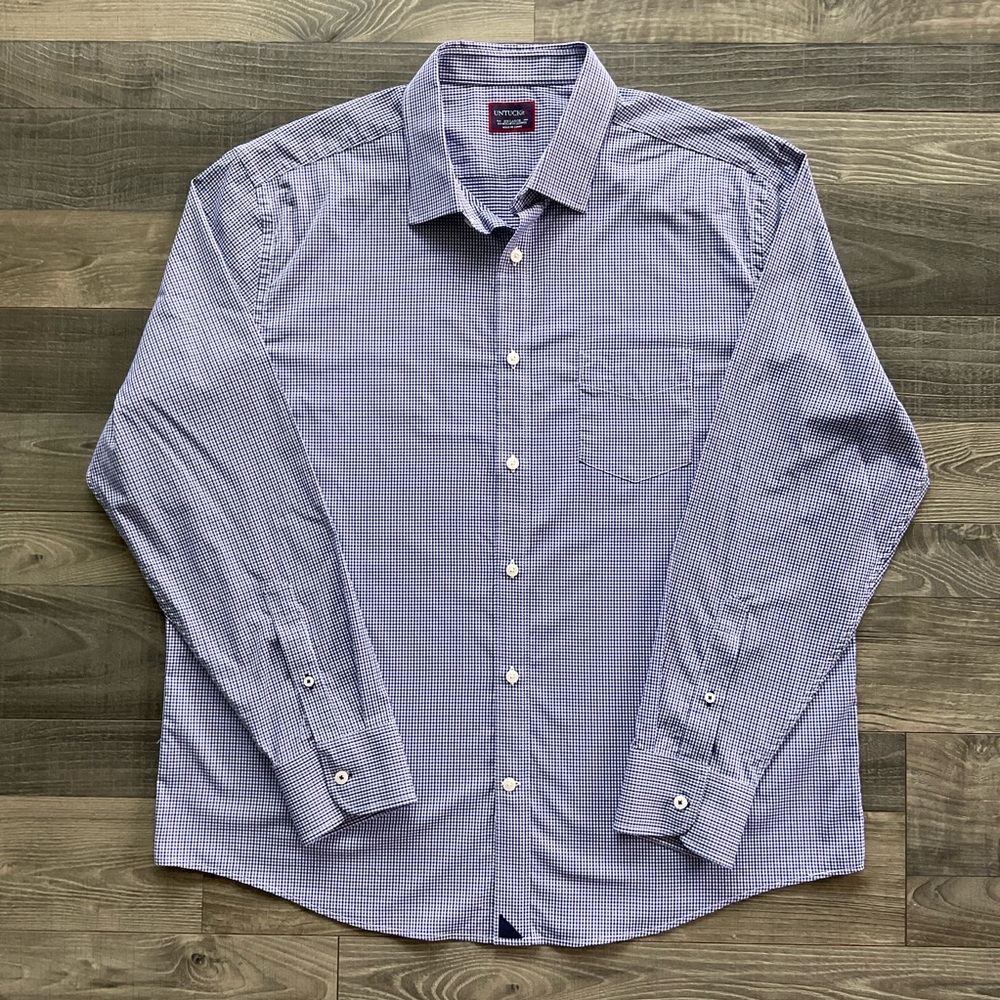 Untuckit Performance Button Up Shirt Men’s XXL Purple White Check Lightweight